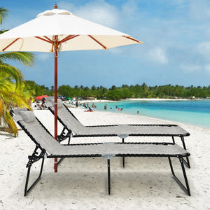 4 Position Folding Lounge Chaise with Adjustable Backrest and Footrest-Gray