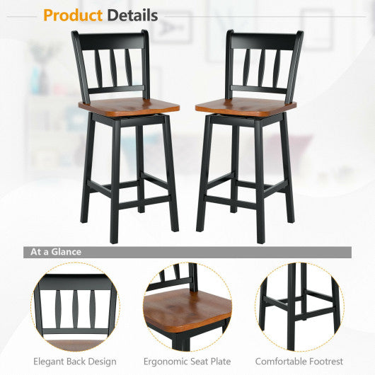 24.5 Inches Set of 2 Swivel Bar Stools with 360° Swiveling-Black