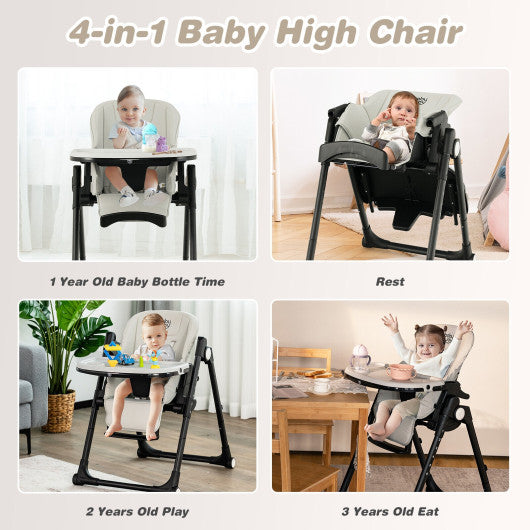 4-in-1 Baby High Chair with 6 Adjustable Heights-Gray