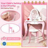 Pretend Kids Vanity Set with 360 ° Rotatable Mirror and Play Accessories