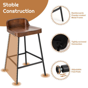 Industrial 24.5 Inches Bar Stool with Backrest and Saddle Seat-Rustic Brown