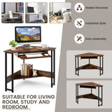 Triangle Corner Computer Desk with Keyboard Tray-Rustic Brown