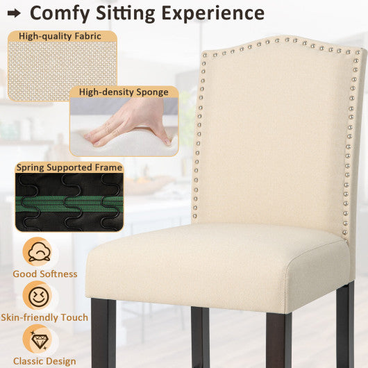 2 Pcs Fabric Nail Head Counter Height Dining Side Chairs Set-Beige