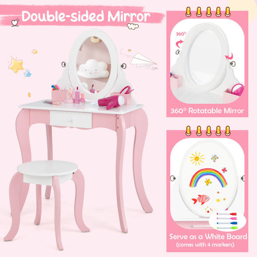 Pretend Kids Vanity Set with 360 ° Rotatable Mirror and Play Accessories