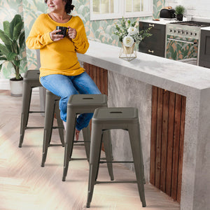 24 Inch Set of 4 Tolix Style Counter Height Barstool Stackable Chair-Gun