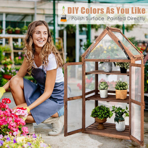 Cold Frame Mini Wooden Greenhouse for Vegetable and Flower-Brown
