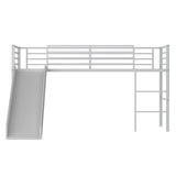 Twin Metal Loft Bed with Slide Safety Guardrails and Built-in Ladder-Silver
