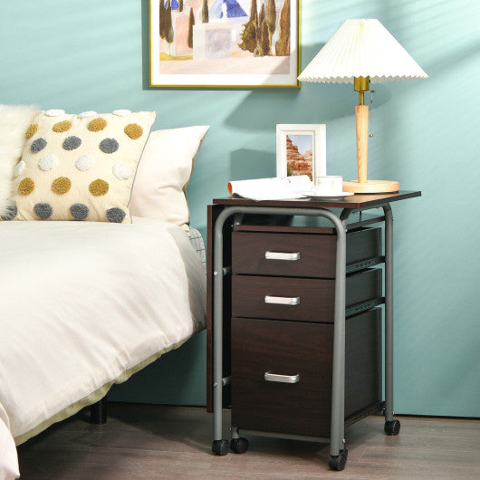 Folding Computer Laptop Desk Wheeled Home Office Furniture-Brown