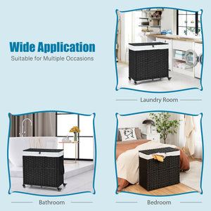 Laundry Hamper with Wheels and Lid-Black
