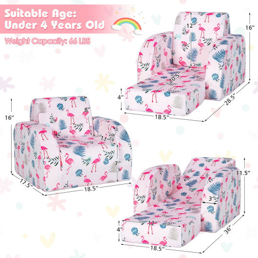 3-in-1 Convertible Kid Sofa Bed Flip-Out Chair Lounger for Toddler-Pink