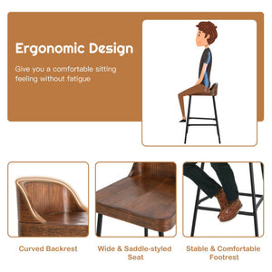 Industrial 24.5 Inches Bar Stool with Backrest and Saddle Seat-Rustic Brown