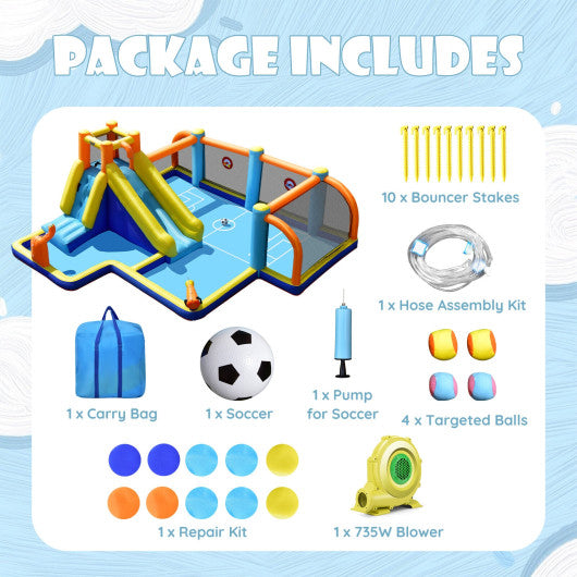 Giant Soccer-Themed Inflatable Water Slide with 735W Blower