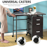 Folding Computer Laptop Desk Wheeled Home Office Furniture-Brown