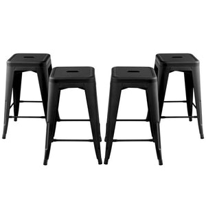 24 Inch Set of 4 Tolix Style Counter Height Barstool Stackable Chair-Black