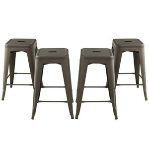 24 Inch Set of 4 Tolix Style Counter Height Barstool Stackable Chair-Gun