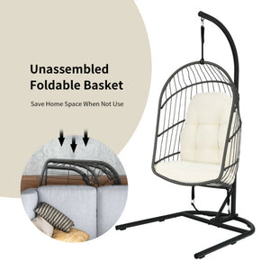 Hanging Wicker Egg Chair with Stand -Beige