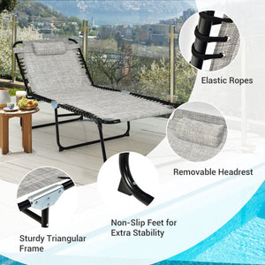 4 Position Folding Lounge Chaise with Adjustable Backrest and Footrest-Gray
