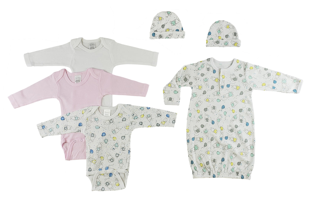 Gown, One Piece and Caps - 6 pc Set