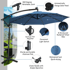 10 ft 360° Rotation Solar Powered LED Patio Offset Umbrella-Blue