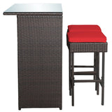 3PCS Patio Rattan Wicker Bar Table Stools Dining Set-Red