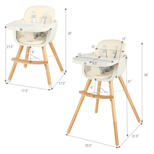 3-in-1 Convertible Wooden High Chair with Cushion-Beige