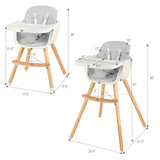 3-in-1 Convertible Wooden High Chair with Cushion-Gray