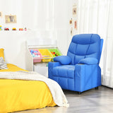 PU Leather Kids Recliner Chair with Cup Holders and Side Pockets-Blue