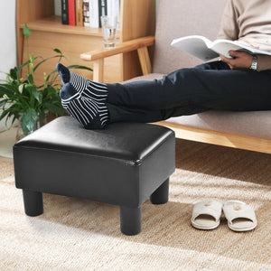 Small PU Leather Rectangular Seat Ottoman Footstool-Black