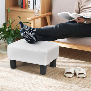 Small PU Leather Rectangular Seat Ottoman Footstool-White