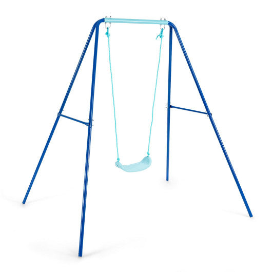 Outdoor Kids Swing Set with Heavy-Duty Metal A-Frame and Ground Stakes-Blue
