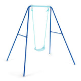 Outdoor Kids Swing Set with Heavy-Duty Metal A-Frame and Ground Stakes-Blue