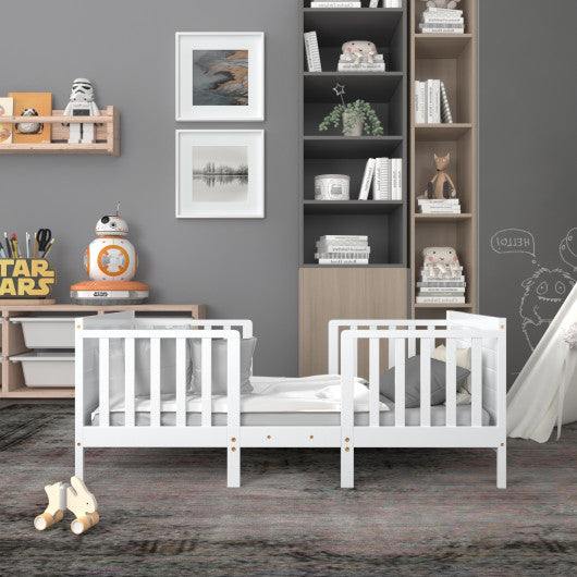 2-in-1 Convertible Kids Wooden Bedroom Furniture with Guardrails-White