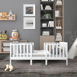 2-in-1 Convertible Kids Wooden Bedroom Furniture with Guardrails-White