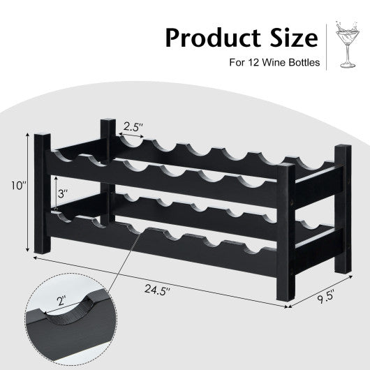 2-Tier 12 Bottles Bamboo Storage Shelf  Wine Rack-Brown