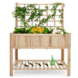 Costway Raised Garden Bed Elevated Wooden Planter Box with Trellis