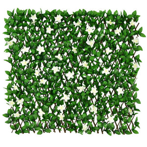 4 Pieces Expandable Faux Ivy Privacy Screen Fence Panel Pack with Flower-White