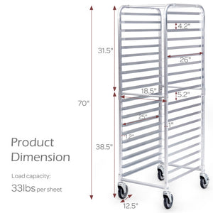 26 x 20 x 70 Inch 20 Sheet Aluminum Pan Rolling Bakery Rack