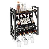 10 Bottles Wall Mounted Wine Rack with Glass Holder