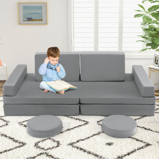 10-Piece Kids Play Couch Sofa with Portable Handle-Gray