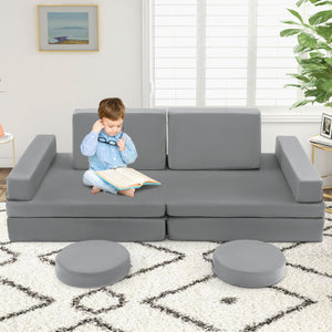 10-Piece Kids Play Couch Sofa with Portable Handle-Gray