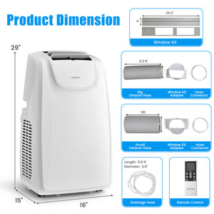 11500 BTU Dual Hose Portable Air Conditioner with Remote Control-White