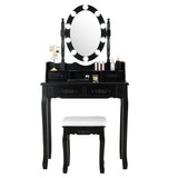 Makeup Dressing Table with Touch Switch Lighted Mirror and Cushioned Stool-Black
