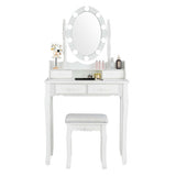 Makeup Dressing Table with Touch Switch Lighted Mirror and Cushioned Stool-White