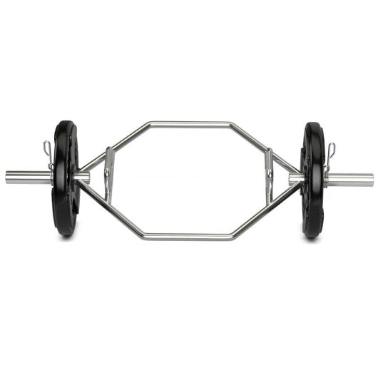 56 Inch Olympic Hexagon Deadlift Trap Bar with Folding Grips Powerlifting-Sliver