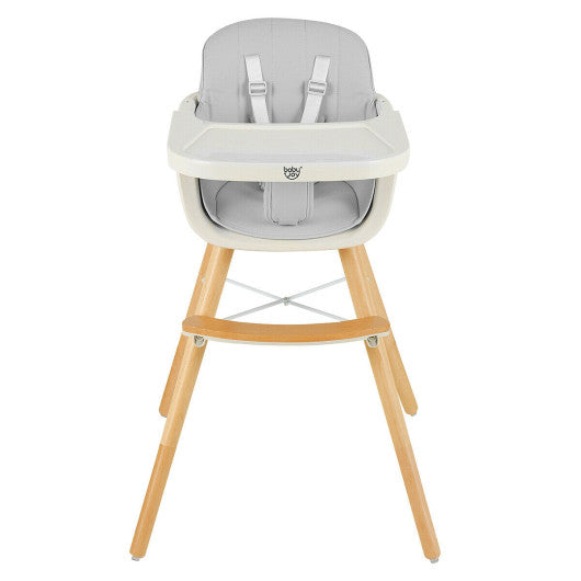 3-in-1 Convertible Wooden High Chair with Cushion-Gray