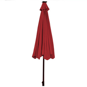 10' Solar LED Lighted Patio Market Umbrella Shade Tilt Adjustment Crank-Dark Red