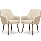 Set of 2 Fabric Upholstered Accent Chairs with Wooden Legs-Beige