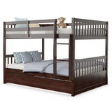 Full over Full Bunk Bed Platform Wood Bed with Ladder-Brown