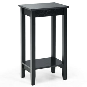 2-Tier Nightstand End Side Wooden Legs Table for Bedroom-Black