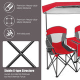 Patented Portable Folding Camping Canopy Chairs with Cup Holder-Red